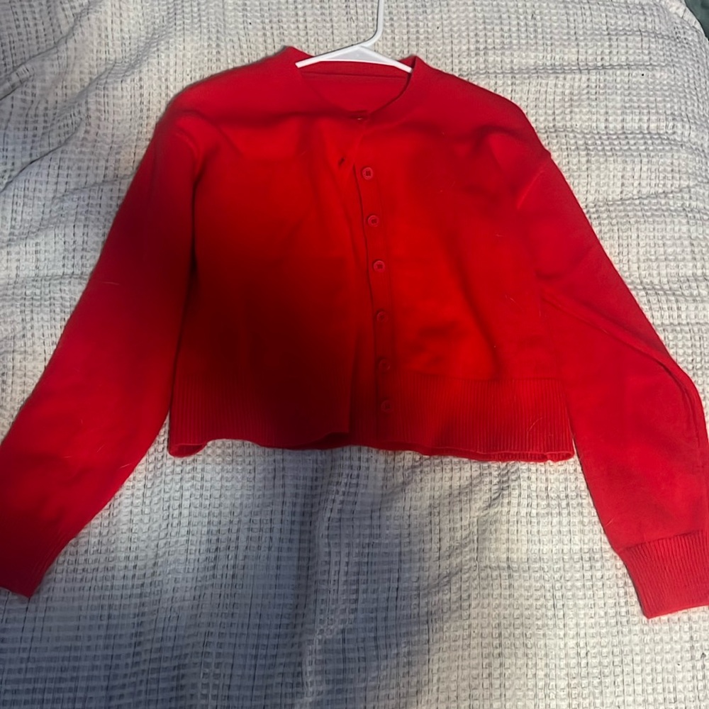 Red button up cardigan
